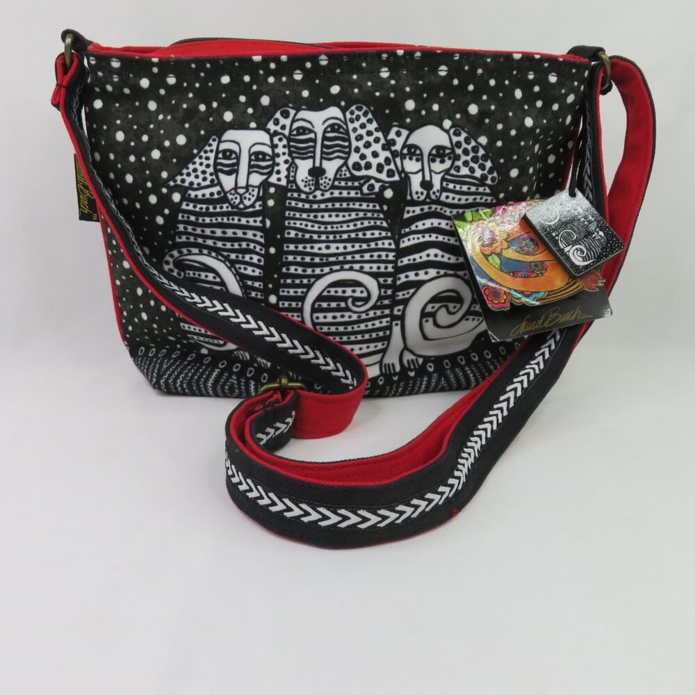 Laurel Burch Canine Clan Cross Body Purse Black White Dog Shoulder Bag Handbag